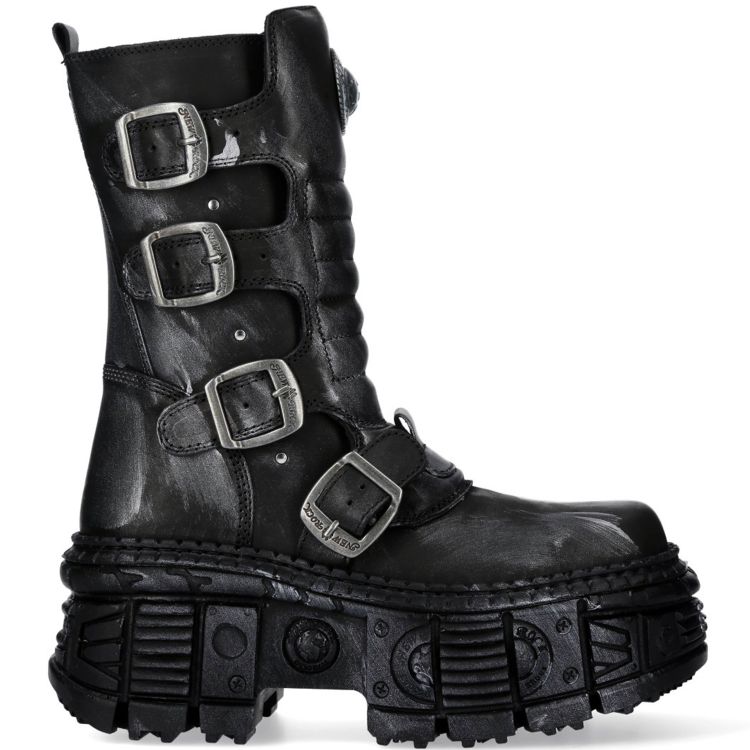 Black Crust Lead Finish New Rock Tank Platform Boots