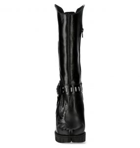 Bottes New Rock Malicia en Cuir Argent et Noir