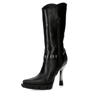 New Rock Malicia Boots in Black and Silver Leather