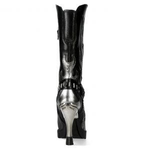 New Rock Malicia Boots in Black and Silver Leather