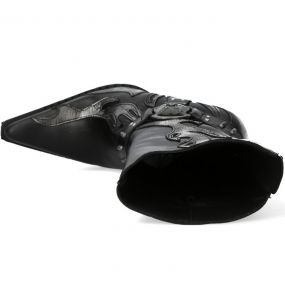 Bottes New Rock Malicia en Cuir Argent et Noir