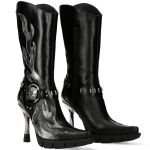 New Rock Malicia Boots in Black and Silver Leather
