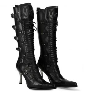 Bottes Hautes New Rock Malicia en Cuir Itali et Nomada Noir