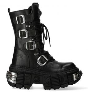 New Rock Tank Boots in Black Split Leather