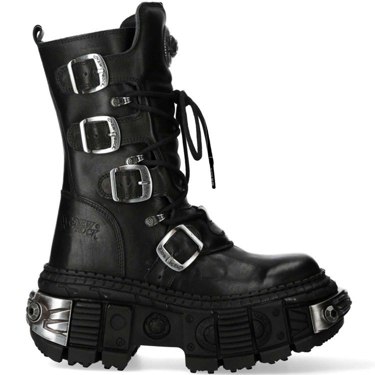 New Rock Tank Boots in Black Split Leather