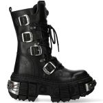 Bottes New Rock Tank en Croûte de Cuir Noire
