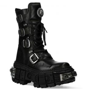 New Rock Tank Boots in Black Split Leather