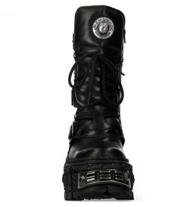 Bottes New Rock Tank en Croûte de Cuir Noire