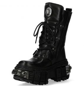 New Rock Tank Boots in Black Split Leather