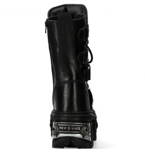 New Rock Tank Boots in Black Split Leather