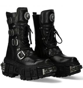 New Rock Tank Boots in Black Split Leather