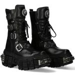 New Rock Tank Boots in Black Split Leather