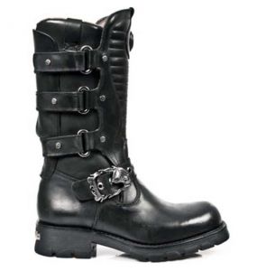 Black Itali Leather New Rock Motorcycles Boots
