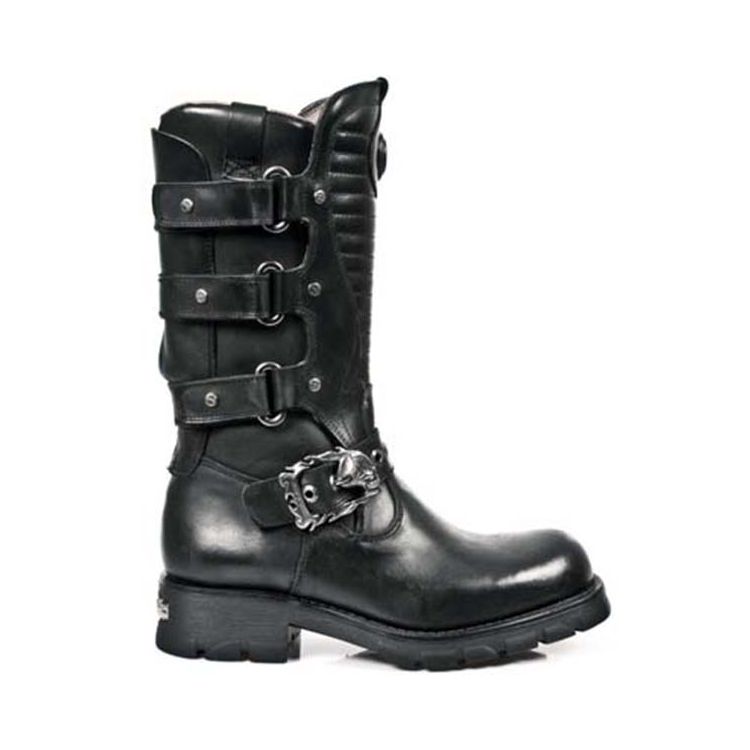 Black Itali Leather New Rock Motorcycles Boots