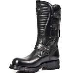 Black Itali Leather New Rock Motorcycles Boots