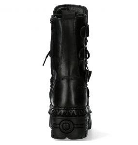 Black Leather New Rock Metallic Tower Picos Boots