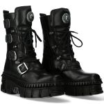 Bottes New Rock Metallic Tower Picos en Cuir Noir