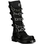 Black Itali Leather New Rock Metallic High Boots with Chains
