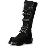 Black Itali Leather New Rock Metallic High Boots with Chains