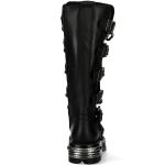 Black Itali Leather New Rock Metallic High Boots with Chains