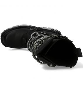 Black Itali Leather New Rock Metallic High Boots with Chains