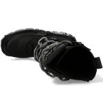 Black Itali Leather New Rock Metallic High Boots with Chains