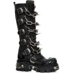 Black Itali and Pantent Leather New Rock Metallic High Boots with Chains and Spikes