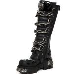 Black Itali and Pantent Leather New Rock Metallic High Boots with Chains and Spikes