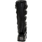 Bottes Hautes New Rock Metallic en Cuir Verni et Itali Noirs avec Chaînes et Spikes