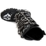 Black Itali and Pantent Leather New Rock Metallic High Boots with Chains and Spikes