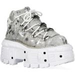 Chaussures New Rock Tank en Fourrure Argentée et Blanches