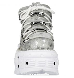 Chaussures New Rock Tank en Fourrure Argentée et Blanches