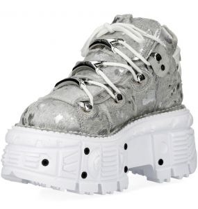 Chaussures New Rock Tank en Fourrure Argentée et Blanches