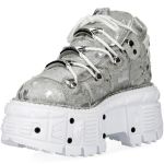 Chaussures New Rock Tank en Fourrure Argentée et Blanches