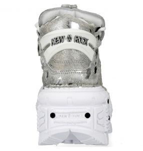 Chaussures New Rock Tank en Fourrure Argentée et Blanches