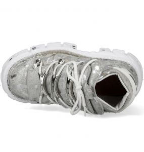 Chaussures New Rock Tank en Fourrure Argentée et Blanches