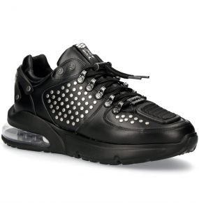 Black Leather New Rock Chrono Shoes with Studs