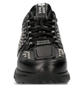 Black Leather New Rock Chrono Shoes with Studs