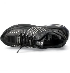 Black Leather New Rock Chrono Shoes with Studs