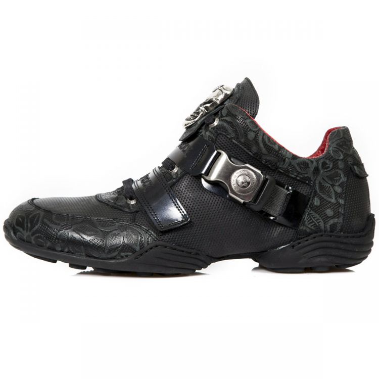 Black Floral Leather New Rock ABS Shoes