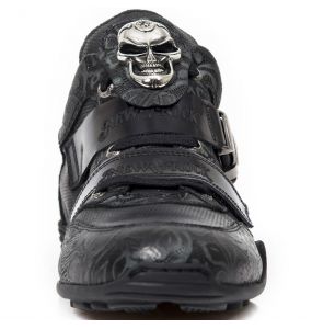 Black Floral Leather New Rock ABS Shoes