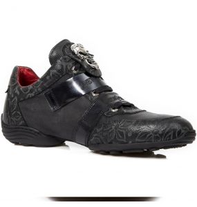 Black Floral Leather New Rock ABS Shoes