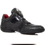 Black Floral Leather New Rock ABS Shoes