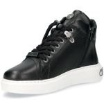 Black Leather New Rock Pisa High-Top Shoes with White Soles