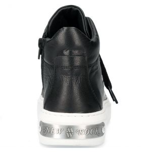 Black Leather New Rock Pisa High-Top Shoes with White Soles