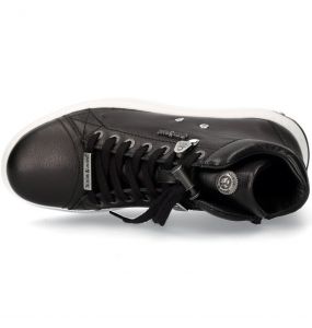 Black Leather New Rock Pisa High-Top Shoes with White Soles