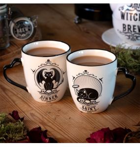 Mug 'Saint/Sinner' en Porcelaine avec Anse en Forme de Cœur