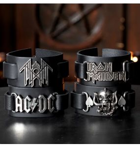 Black Iron Maiden Logo Leather Wrist Strap