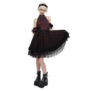 Red and Black Tartan 'Bardot' Asymmetrical Dress