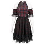 Robe Asymétrique 'Bardot' en Tartan Rouge et Noire